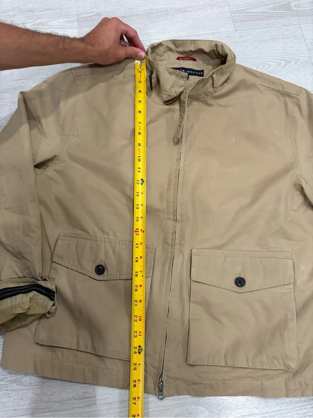 Tommy Hilfiger Vintage Men’s Tan Khaki Motorcycle Full Zip Up Jacket Size L